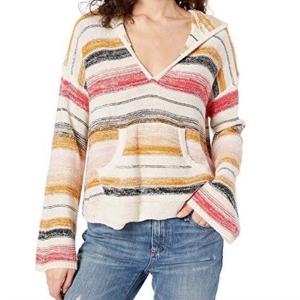 Billabong Baja Beach Striped V-neck Hoodie in Havana Red